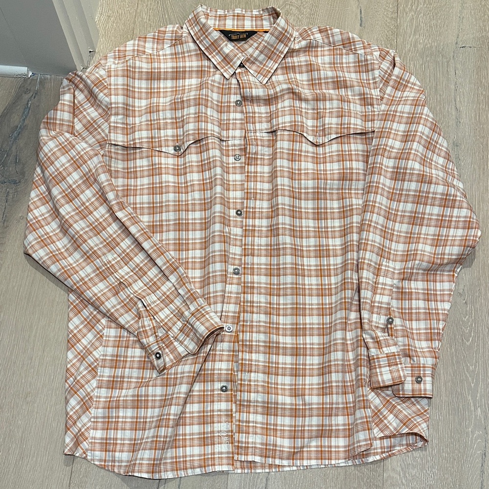 Orvis Men's Orange Plaid Casual Shirt